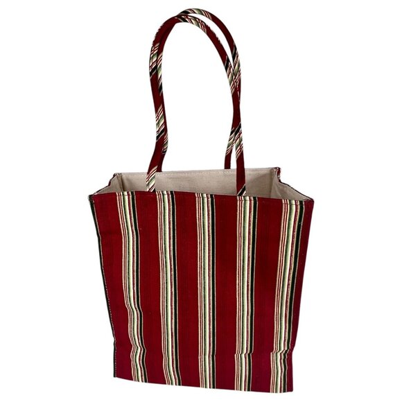 New 2005 Longaberger Basket Holiday Tote Bag Fabric Purse Stripe Embroidered VTG - Picture 6 of 9